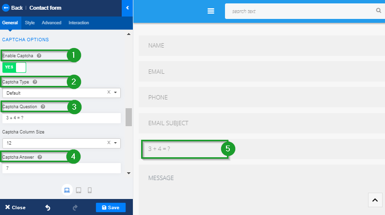 ตัวอย่างการตั้งค่า Contact form (Captcha)